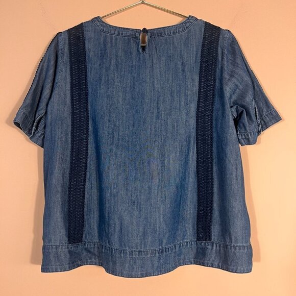 Soft Surroundings Blue Chambray Denim Embroidered Top - Picture 2 of 8